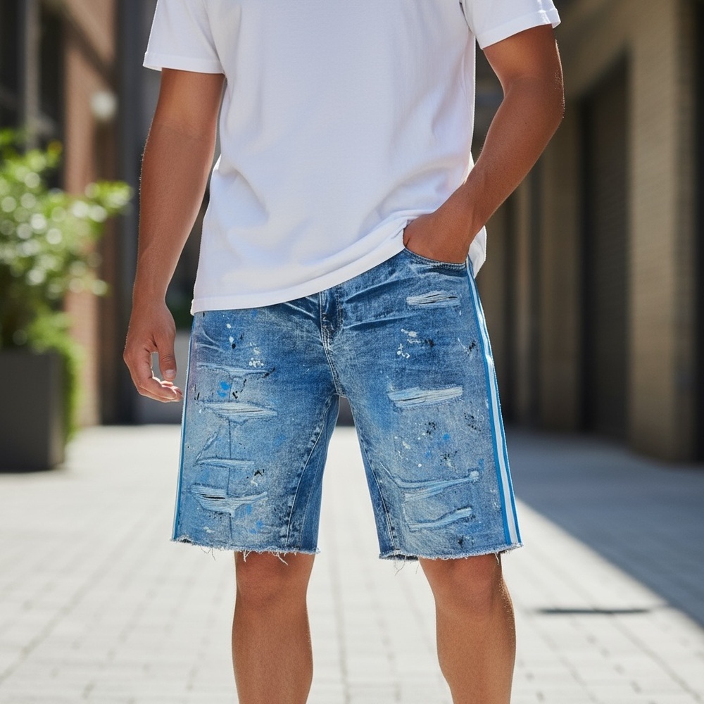 Jordan Craig Blue Distressed Side StripeJean Shorts